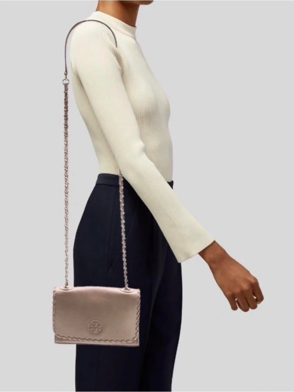 Like New ~Tory Burch Blush Whip Stitch Leather Chain Crossbody